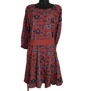 ANTHROPOLOGIE Bohemian Cognac Coloured With Blue  Floral Embroidery  Size S